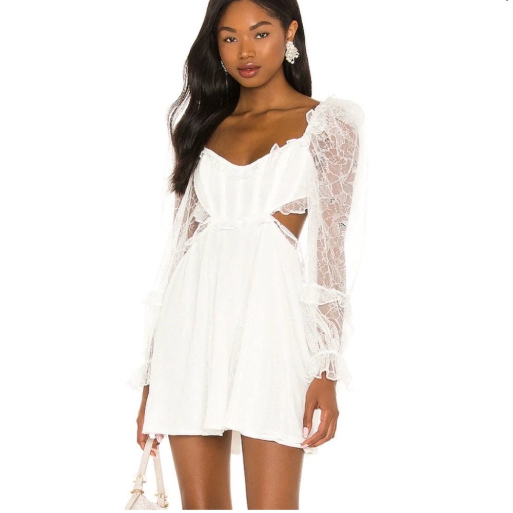 For Love and Lemons X REVOLVE white lace cut out dress with long sleeves NWT